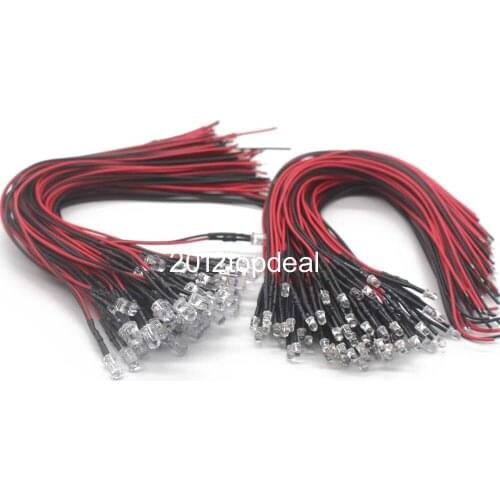 50pcs lot 20cm Pre Wired 3mm 5mm LED Light Lamp Bulb Prewired Emitting Diodes For DIY Home Decoration DC12V