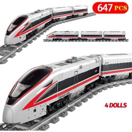 647pcs Technical Battery Powered Electric Train Building Blocks Fuxing high-speed Rail Brick education Gift Toy for Children