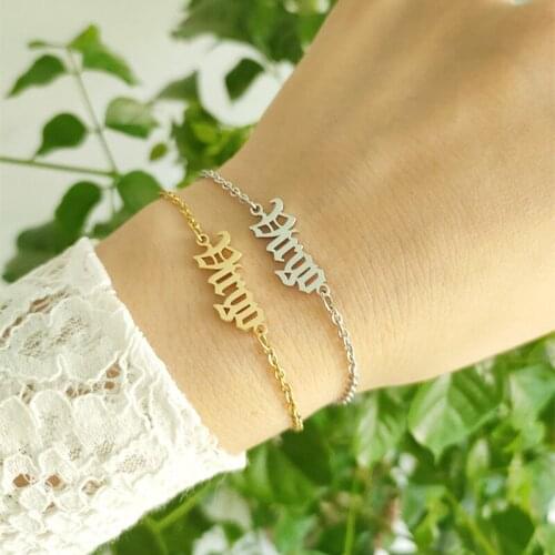 Virgo Letter Charm Bracelets Zodiac Sign Bracelet BFF Jewelry Gold Filled Hand Link Old English Acero Inoxidable Joyeria Mujer