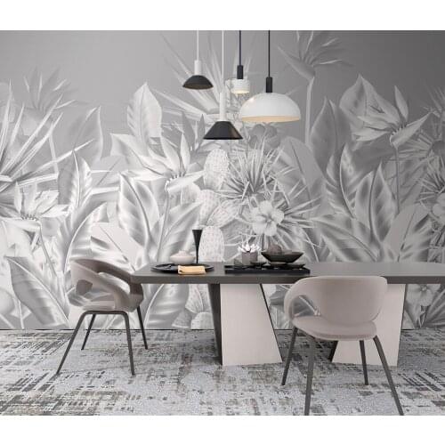 Custom wallpaper black and white tropical rainforest plant leaf flower cactus TV background mural home decoration 3d wallpaper