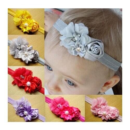Baby Pearl Flower Hair Bands Chiffon Flower Headband Infant Photography Hair Accessiories Wholesale