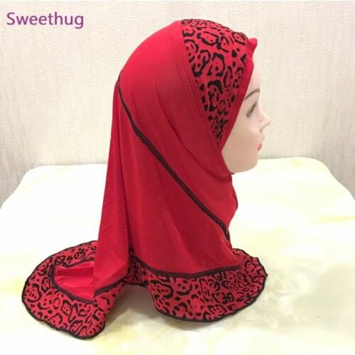 Girls Kids Muslim Hijab Hats Islamic Arab Prayer Scarf Cap Shawls Amira Headwear Leopard Patchwork Headscarf Ramadan Turban New