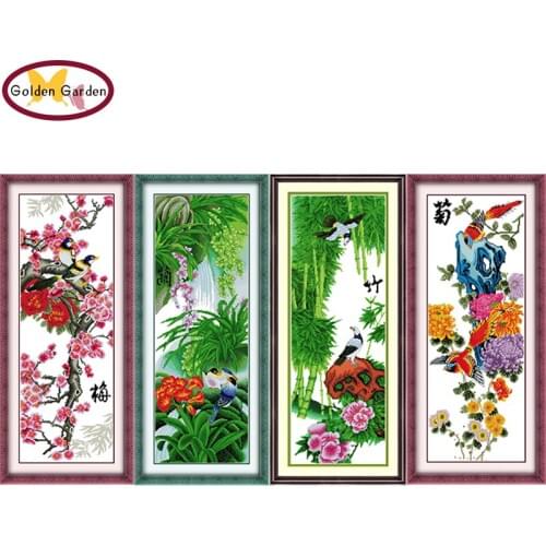 GG Plum Flower Bamboo Stamped Cross Stitch Flower Embroidery Kits 11CT 14CT DIY Chinese Cross Stitch Painting for Home Decor