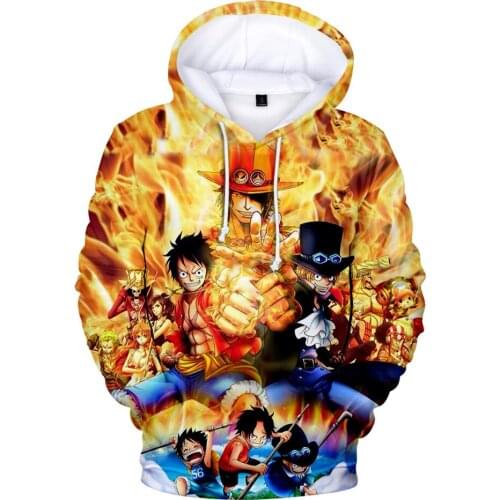 3D Print One Piece Anime Hoodies Ace Men Boys Pullovers Hooded Harajuku Loose Long Sleeve Spring Autumn Oversized Sweatshirts