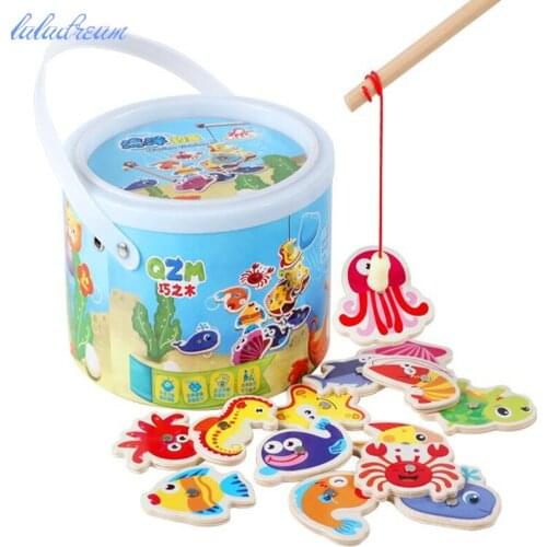High Quality Baby Wooden Magnetic Fishing Learning Puzzle Toys for Kids Children Puzzles Toy Family Parent-child Games Gift