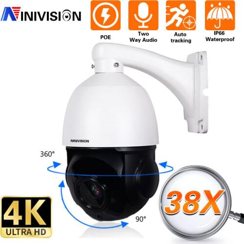 4K 8MP Ptz HD 38X Zoom POE PTZ Two Way Audio IP Camera Outdoor Waterproof IR CCTV Security PTZ Cameras add 128G TF Card slot p2p