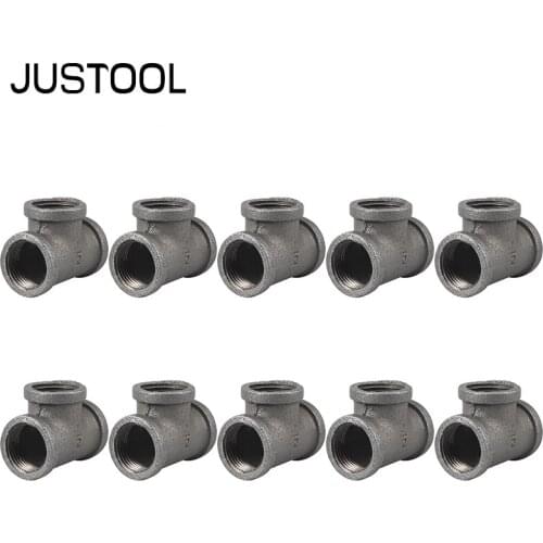 JUSTOOL 10pcs Threaded Tee Head Wrought Iron Fitting 1/2" 3/4 " for BSP Threaded Pipe Bookshelves Hangers Hardware Replacement