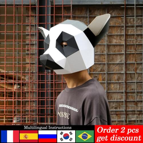 Pre-cut Ring-tailed Lemur Animal Adult Head Mask Paper Model,3D Low-poly Papercraft,Party Cosplay Prop,Handmade DIY Toy RTY092