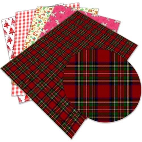 Printed Check Christmas Faux Leather Sheets A4 22*30cm for DIY Hair Bows Belt Dec Material Handmade Party