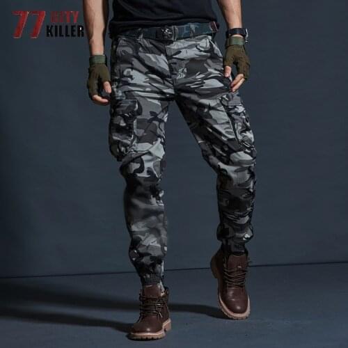 77City Killer Cargo Pants Men Military 100% Cotton Casual Mens Trousers Multi-Pocket Camouflage Washed Joggers Pantalon Homme