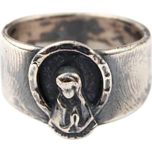 BOCAI New 100% S925 Silver Vintage Praying Hands Men Ring 2021 Trendy Personality Punk Jewelry
