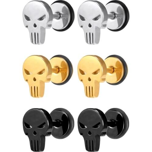 ZS 16G Stainless Steel Earrings Studs Set 3 Pairs Lot Punk Styles Studs Earrings Skeleton Ear Helix Piercing Fashion Jewelry