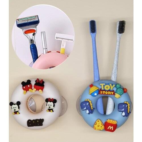 Bathroom Products Cute Cartoons ToothbrushHolder Punch Free Wall Mounted Tooth Storage Rack Bathroom Accessories Set For Kids