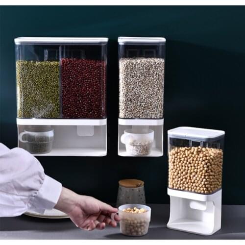 Wall Mounted Divided Rice Cereal DispenserPlastic transparent storage dry food dispenser dry food fruit storage box for Kitchen