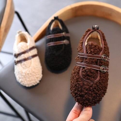2021 New Childrens Plush Shoes for Winter Girls Fashion Cotton Baby All-match Princess Shoes Indoor Non-slip Warm Waterproof