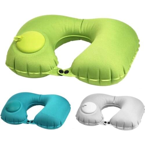 Outdoor Office Nap Home Car Travel Camping Pillow Portable Press Auto Inflatable U-shaped Milk Silk Fabric Foldable Neck Pillow