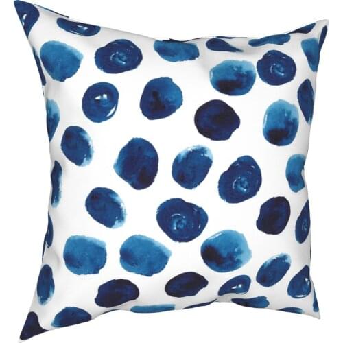 India Blue Paint Ink Spots Watercolor Dots Pillow Cover Home Decorative Simple Cushions Throw Pillow for Sofa Polyester