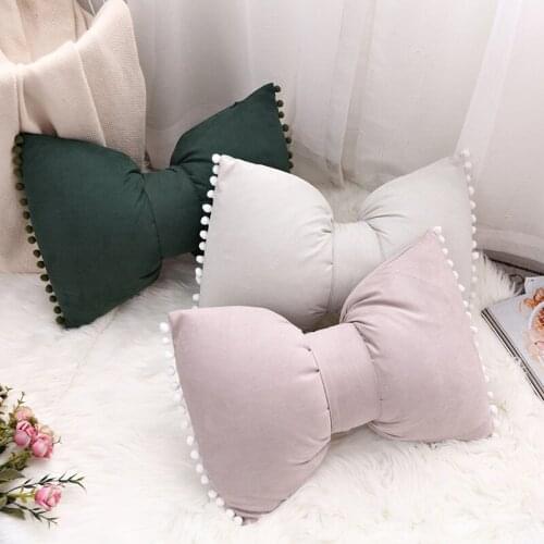 Nordic Bow Cushion Solid Color Sofa Decorative Throw Pillows PP Cotton Filling Pompom Cushions Seat Chair Cushion Home Decor