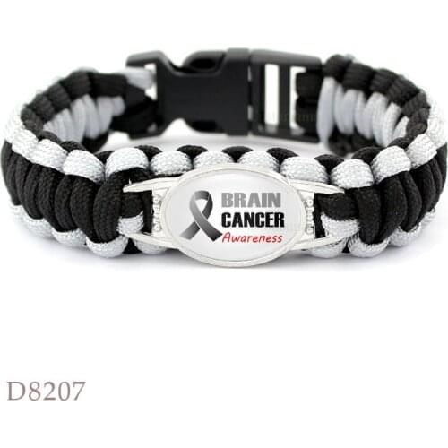 Brain Cancer Awareness Gray Ribbon Survival Paracord Charm Bracelets 25*18mm Glass Cabochon Yellow Pink Purple Men Women Gift
