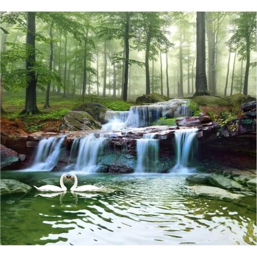 Custom wallpapers for walls 3 d murals wallpaper Forest stream waterfall forest landscape living room TV background wall papers