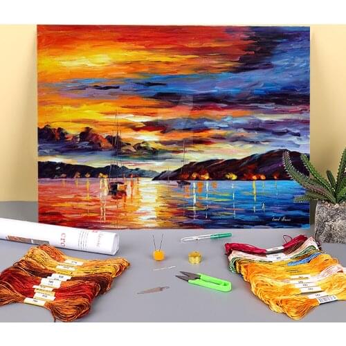 Pink Sunset Pre-Printed 11CT Cross Stitch Patterns Embroidery DMC Threads Handiwork Knitting Handicraft Craft For Adults Gift