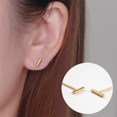 Simple Street Style Fashion Gold Jewelry Ornament for Men Women Minimalist Smooth Bar Stud Earrings Geometry helix Accessory