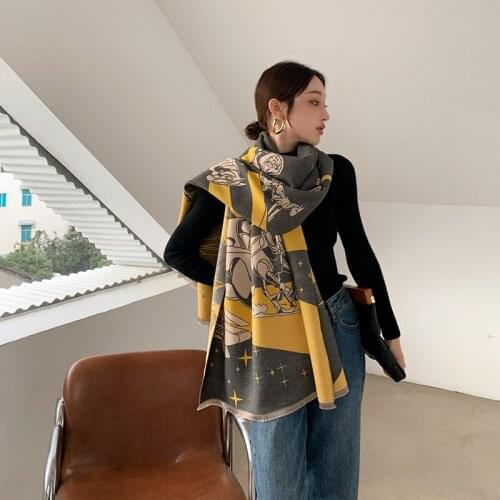 2021Luxury brand Winter Scarf Women Cashmere Warm Pashmina Foulard Lady Luxury Horse Scarves Thick Soft Shawls Wraps