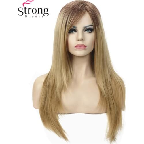 Silky Straight Ombre Two tone Strawberry Blonde Full Synthetic Wig