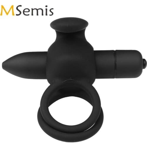 Silicone Cock Ring Male Ejaculation Delay Vibrating Double Ring Penis Ball Bullet Vibrator Chastity Device Adult Sex Toy for Men