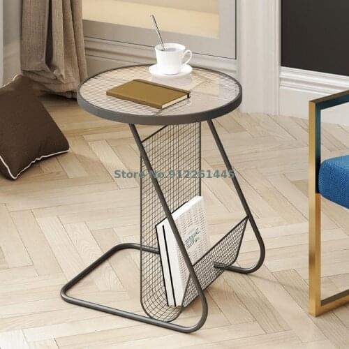 Nordic light luxury Changhong glass side table, modern rock board sofa corner table, net celebrity creative designer bedside tab