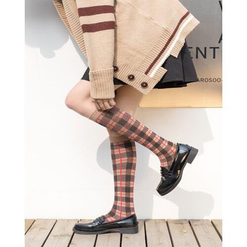 Spring and Autumn England National Wind Retro Plaid Long Socks Womens Socks Football / Boots Socks Size: 36-43