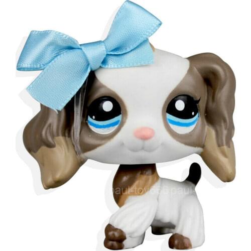 YASMINE Rare Pet Shop White Tan Cocker Spaniel Dog Blue Bowknot lps #2254