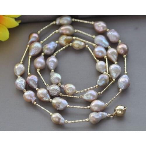 Z10966 33" 12mm Peacock-Lavender Baroque Drop Edison Keshi Pearl Necklace