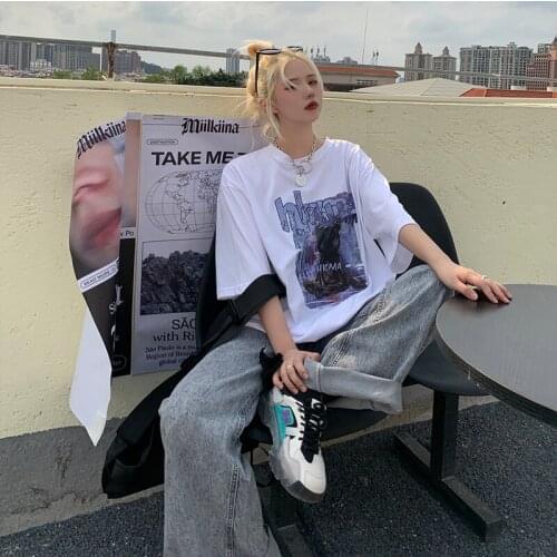 Womens T-shirts Ulzzang Harajuku T Shirt Women O Neck Tee Casual Short Sleeve Oversized T Shirt Streetwear Tops Female Clothes