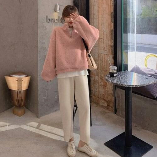 Women 2021 Autumn Winter New Knit Straight Pants Female High Waist Loose Trousers Ladies Solid Color Casual Sweater Pants U533