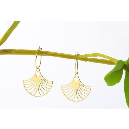 Geometric Fan Dangle Earrings For Women Party Jewelry Stainless Steel Gold Color Flower Drop Earrings brincos para as mulheres
