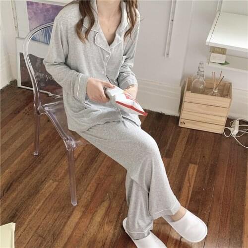 Knitted pajama set women autumn homewear two piece set long sleeve cardigan trouser outwear lapel collar loungewear clothes L411