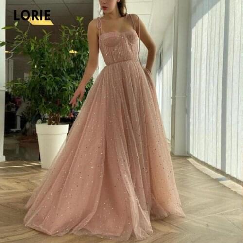 LORIE Fairy Shiny Prom Dress 2021Pink A-Line Arabic Evening Celebrity Gown Party Dresses for Women vestido de fiesta largo