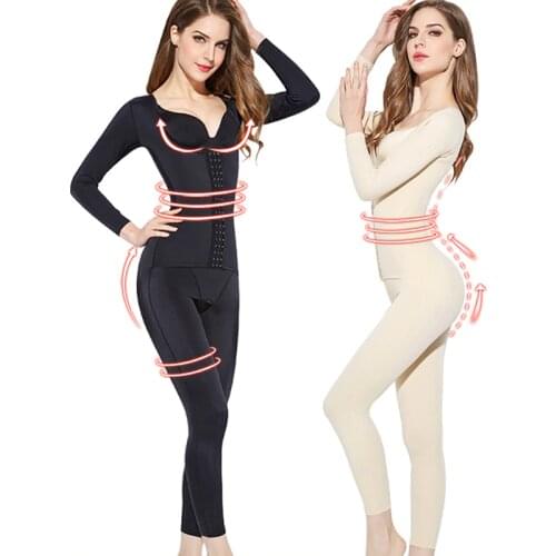 Full Body Shaper Female Slimming Bodysuit Plus Size Open Crotch Spandex Shapewear Long Sleeve Shapers for Women