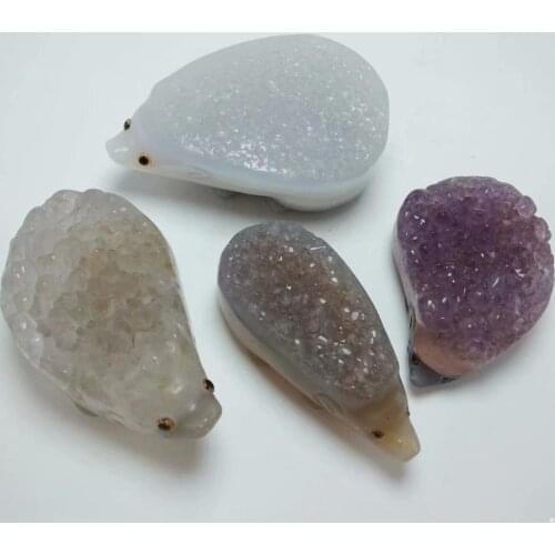 1pc55-65mm Natural Amethyst Cluster Crystal Carving Hedgehog Hand Carved Gemstone Home Decoration Gift