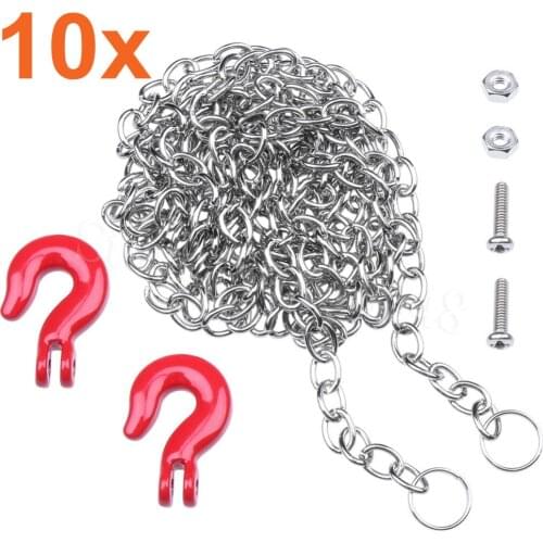 10pcs Mini Metal Tow Chain with Trailer Hook 1/10 RC Rock Crawler Parts For Axial SCX10 TAMIYA CC01 RC4WD D90 Climbing Car