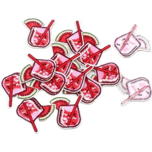 10pcs Cartoon Watermelon Patches Embroidered Cute Drinks Stickers DIY Garments Shirts Pants Backpack Badge Sewing Appliques