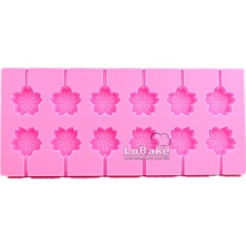 12 cavities five petal flower silicone lollipop candy chocolate fondant pop mould ice cream mold DIY bakery with 20 pcs sticks
