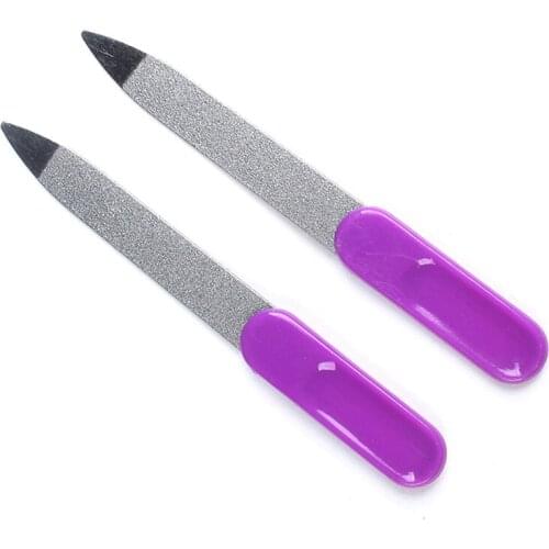 2PCS Double Sided Plastic Handle Stainless Steel Nail Files Pro Manicure Pedicure Tool For Nail Art Random Color