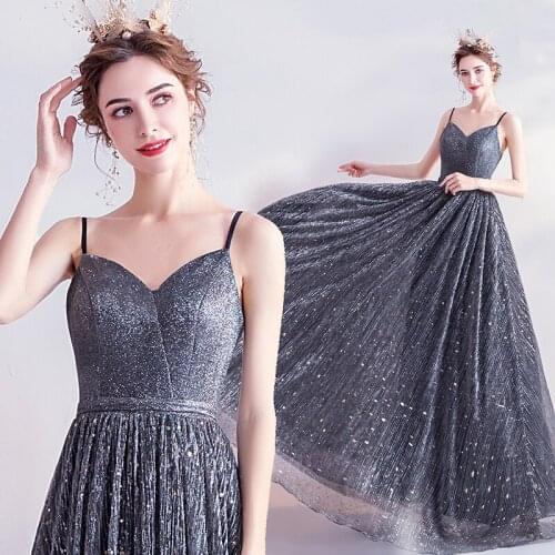 2021 New Arrival Sexy Suspender Five-pointed Star Beads and Sequins Evening Dress1118