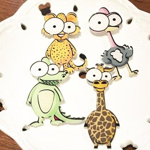 4PCS/Set Cartoon Lovely Badge Leopard Frog Crocodile Icon Brooches Animal Acrylic Pins For Kids Party Gifts Decoration On Bag