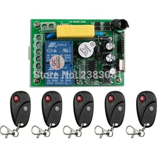 AC220V 2CH 2Channe Wireless Remote Control Switch System teleswitch 1*Receiver + 5*Transmitters for Appliances Gate Garage Door