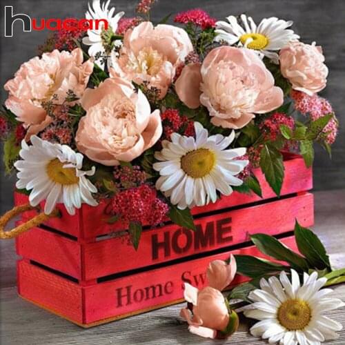 Huacan 5D DIY Diamond Embroidery Flower Gift Box Peony Diamond Painting Full Square/Round Mosaic Daisy Text Home Sweet Home New