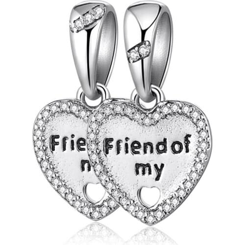 Authentic S925 Bead fit Lady Bracelet Bangle Vintage Crystal Hearts of Friendship Pendant Charms DIY Jewelry