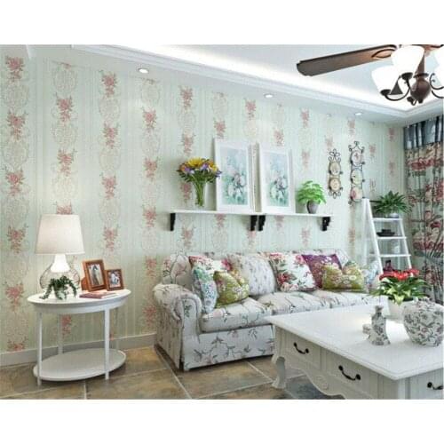 Beibehang Korean style pastoral small nonwoven fabric vertical striped wall paper bedroom marriage room background 3d wallpaper